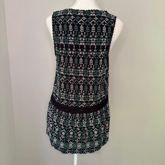 Maeve Anthropologie navy green & white embroidered v-neck tank top size S NWT - Picture 6 of 13